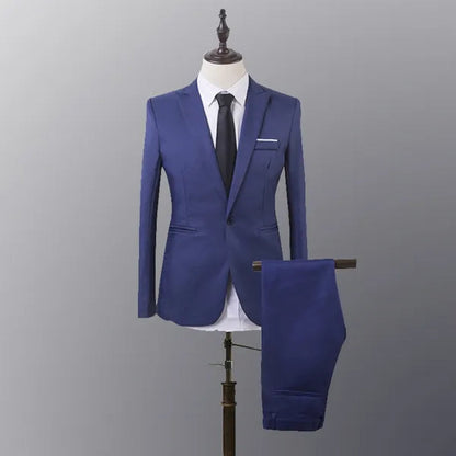 2 Pieces Blazer Men New High Quality Business Formal Wear Men Suits One Button Slim Fit Suit Men Blazer Set Blue Hot Sale Wedding Suit