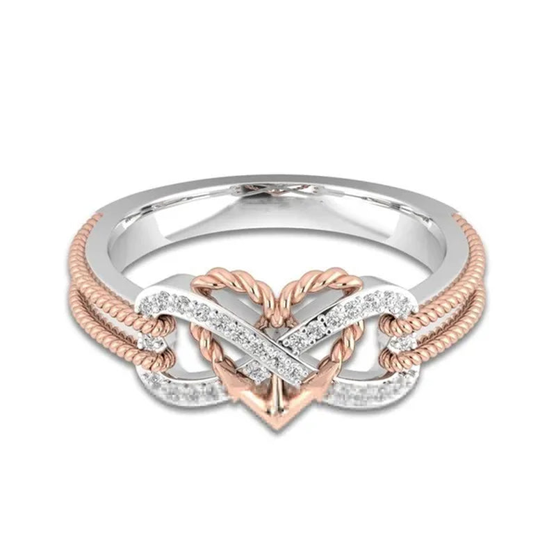 Exquisite 925 Sterling Silver Rings Infinite Love Motif Two-tone Anchor Heart Promise Anniversary Engagement Wedding Jewelry Ring Gift For Women Size 6 - 10