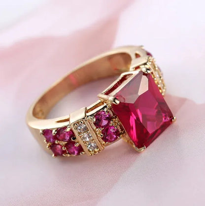 New Fashion Elegant Jewelry  Ruby Gold-plated Yellow  Womans Rings