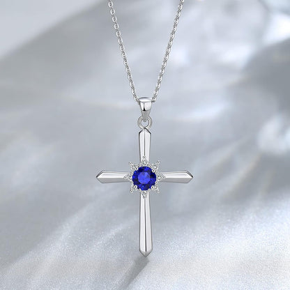 Birthstone Cross Necklace for Women Sterling Silver Birthstone Necklace Halo Infinity Cross Pendant Necklace Fine Jewelry Valentines Day Gifts Birthday Holiday Gifts for Her, 16"+2" Inches