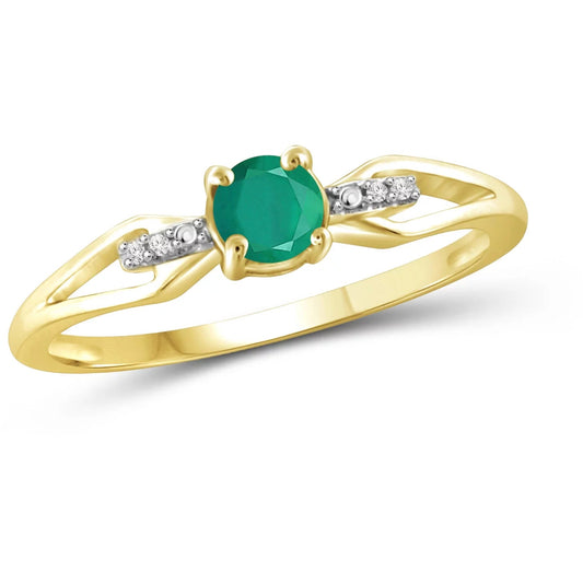0.46 Carat T.G.W. Emerald Gemstone and White Diamond Accent Gold over Sterling Silver Ring