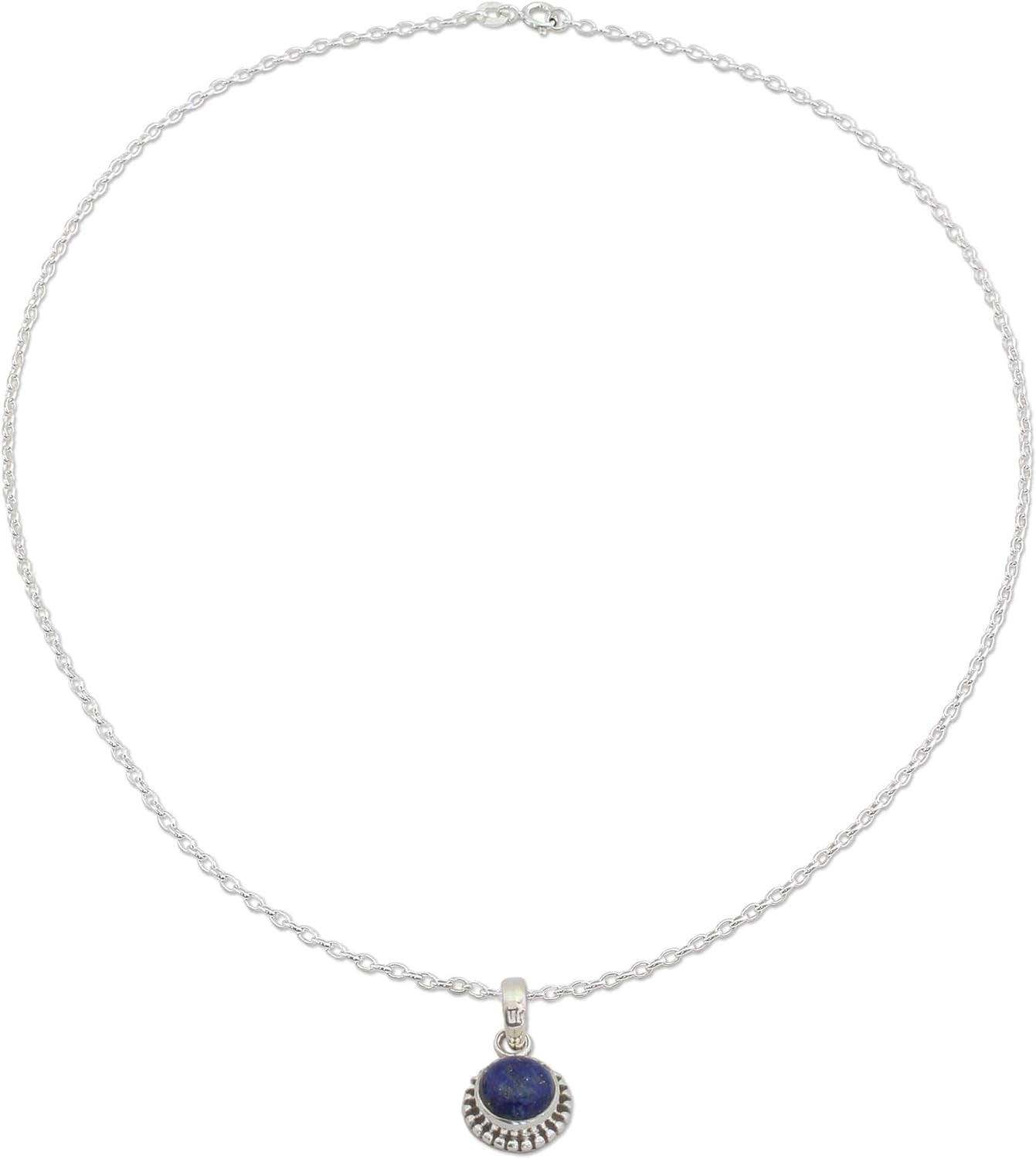 Artisan Handmade Lapis Lazuli Pendant Necklace Lapiz Sterling Silver from India [18 in L 2 Mm W Pendant(S) 0.8 in L X 0.4 in W X 0.2 in D] ' Blue Globe'