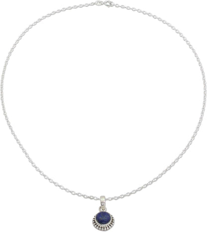 Artisan Handmade Lapis Lazuli Pendant Necklace Lapiz Sterling Silver from India [18 in L 2 Mm W Pendant(S) 0.8 in L X 0.4 in W X 0.2 in D] ' Blue Globe'