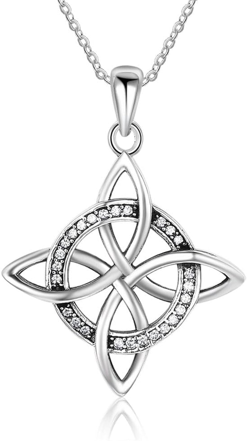 925 Sterling Silver Love Charm Celtic Knot Pendant Necklace Fashion Jewelry for Women Rolo Chain 18''
