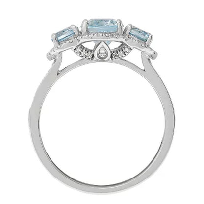 8X6MM Oval Aquamarine Ring with Diamonds in 14K White Gold