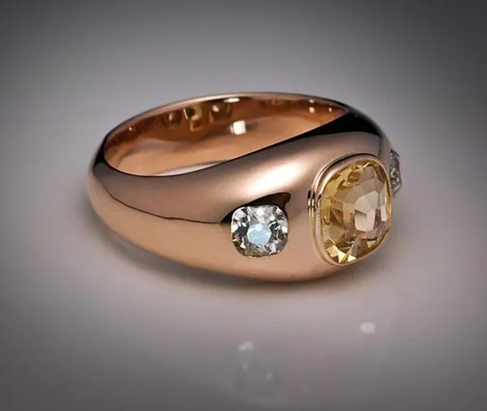 Vintage Women'S Fashion Rose Gold Natural Citrine Diamond & White Sapphire Ring Anniversary Gift Engagement Bridal Wedding Jewelry Rings Size 5-10