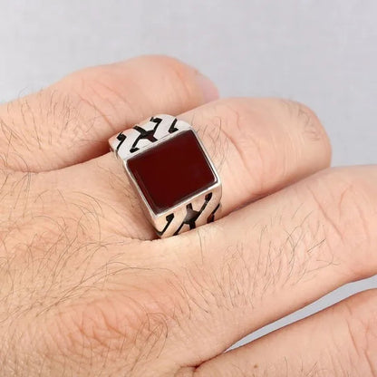 Business Men 4.25CT Natural Square Ruby Ring Fashion 925 Sterling Silver Birthstone Rings Engagement Wedding Jewelry Size 7-13