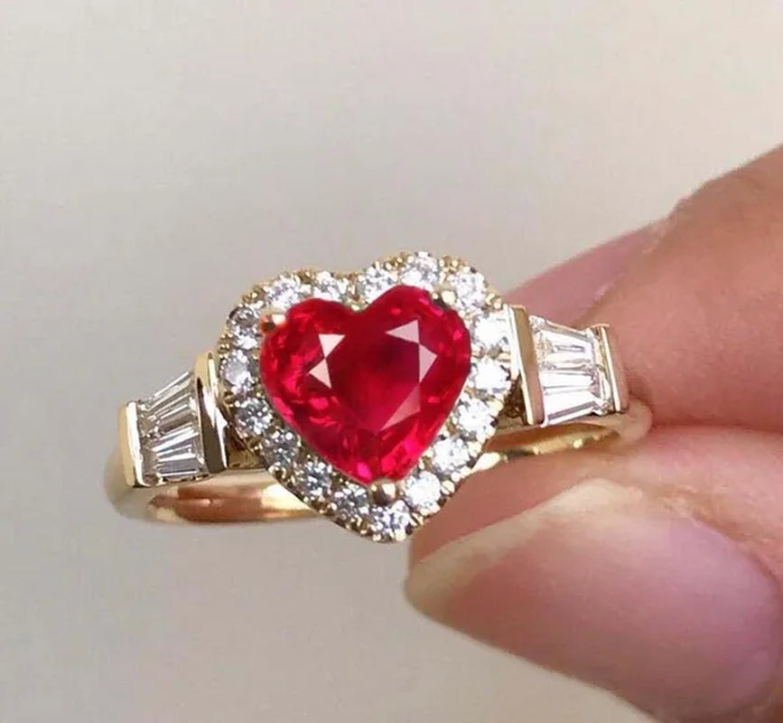 YOHAPP Woman Fashion Gemstone Jewelry Exquisite Natural White Sapphire Ruby Emerald Birthstone Princess Proposal Engagement Ring Anniversary Party Romantic Bride Wedding Luxury Jewelry Ring Size 5-11
