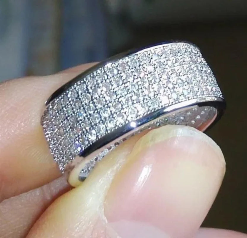 925 Solid Sterling Silver White Sapphire Diamond Wedding Band Sparkling Rings Engagement Anniversary Party Jewelry Size 5-12