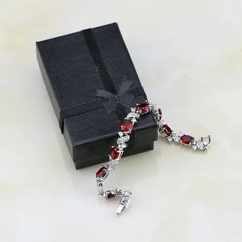 Trendy Oval Red Ruby white Topaz 925 Silver Bracelets Charm For Women