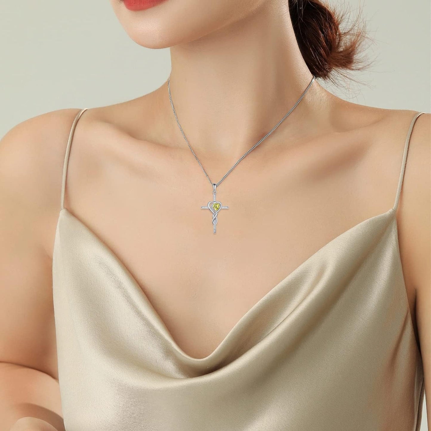 Mothers Day Necklace Cross Necklaces for Women Infinity Pendant Sterling Silver Religious Jewelry Pendant Necklace with Birthstone Moon Necklace with Heart Crystal Birthday Gifts for Women Girls