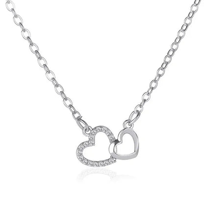 Fashion Gold and Silver Double Heart Necklace Necklace Crystal Diamond Pendant Necklace Gift for Woman