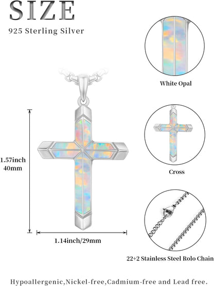 Cross Necklace for Men 925 Sterling Silver Turquoise Cross Pendant Necklace Religious Protection Jewelry Gifts for Women