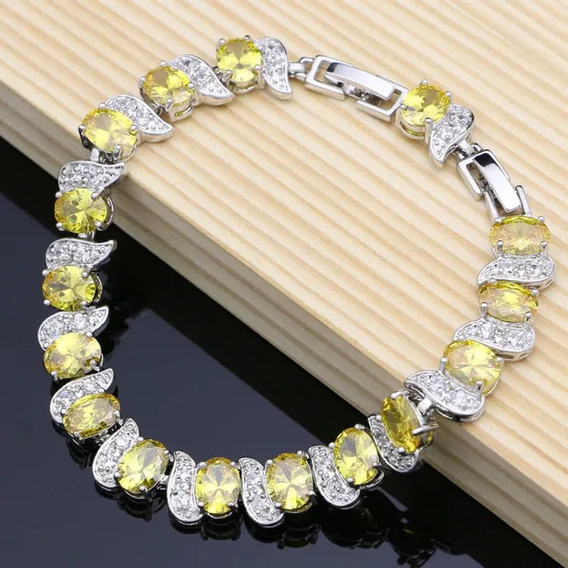 Natural 925 Sterling Silver Jewelry Yellow Topaz Jewelry Sets Wedding Women Earrings/Pendant/Necklace/Ring/Bracelets