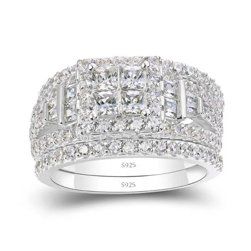 Luxury Fashion Wedding Band Rings for Bridal 925 Sterling Silver Pave Setting White Sapphire Square Diamond Rings Women Engagement Ring Jewelry