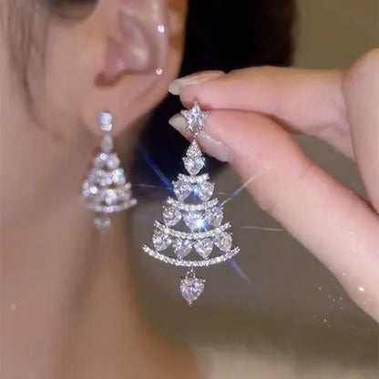 Women Fashion Christmas Tree Silver Needle Light Luxury High-End Long Tassel Earrings 2022 Winter New Earring