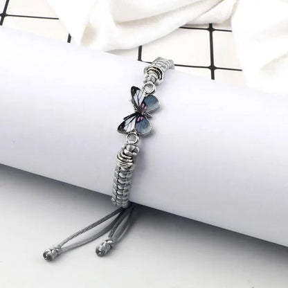 2022 Hot Adjustable Braided String Bracelet for Women Grey Butterfly Pendant Handmade Charm Bangles Fashion Girl Jewelry