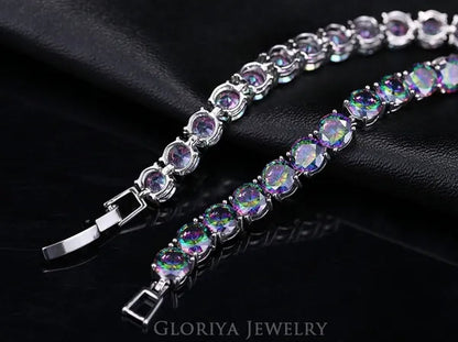 Gloriya Perfect 0.5 Carat Round Cut Mystic Rainbow Crystal Silver Plated Fashion Ladies Tennis Bracelet For Women Jewelry