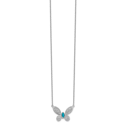 14K White Gold Real Diamond and Turquoise Butterfly Necklace