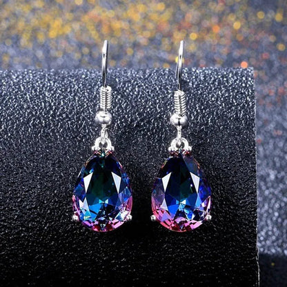 Fashion 925 Sterling Silver Mystic Rainbow Topaz Gemstone Hook Earrings Drop Earrings