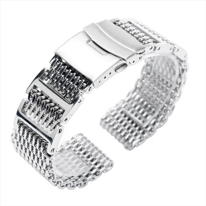 20/22/24mm Silver Stainless Steel Bracelet Shark Mesh Watch Band Men Wrist Strap Bracelet