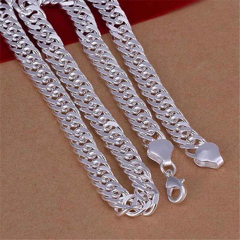 925 Sterling Silver 6MM/10MM Thick Tight Filled Heavy 925 Solid Silver Double Cuban Link Chain Necklace&Bracelet Fashion Jewelry Set(20/22/24 inches)for Women and Men