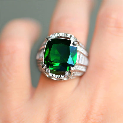 925 Sterling Silver Shiny Full Diamond Emerald Ring Cubic Zirconia Rings Gemstone Ring CZ Diamond Eternity Engagement Wedding Band Ring for Women