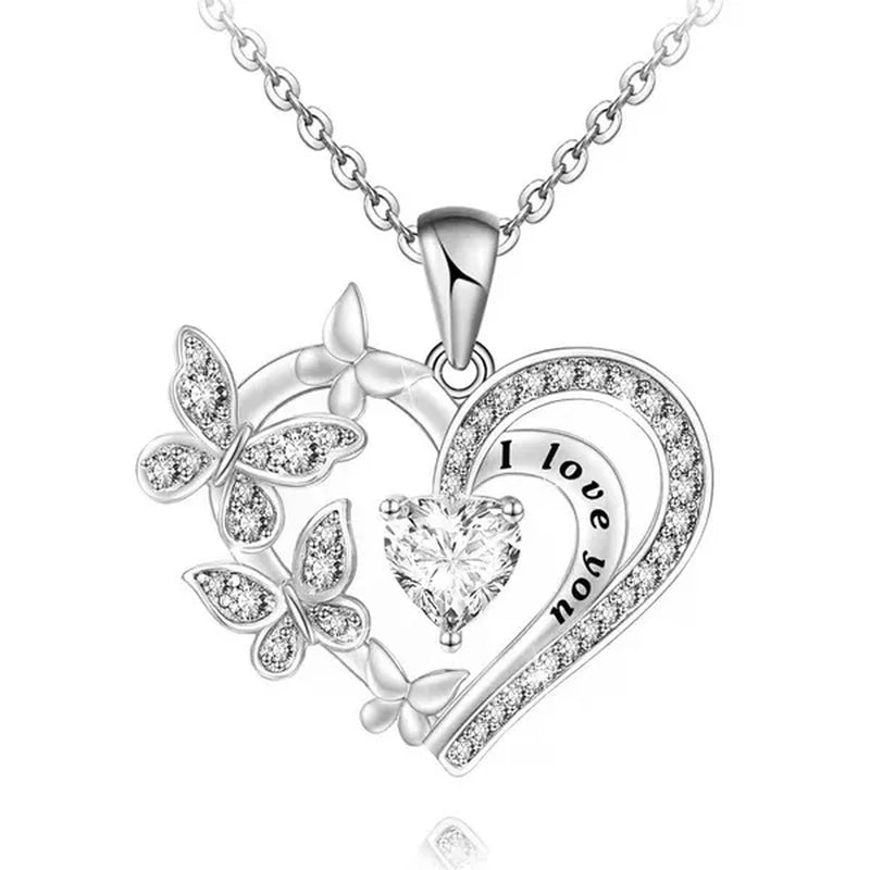 Exquisite Fashion Creative Women's Butterfly Necklace Crystal Butterfly Jewelry Love Pendant Butterfly Necklace Women's Wedding Jewelry Birthday Party Anniversary Gift Jewelry