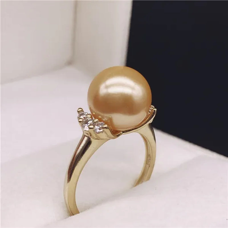 South Sea Gold Mother-of-Pearl Pearl Ring Bracelet Seawater Pearl Round 925 Sterling Silver Diamond Open Ring Female