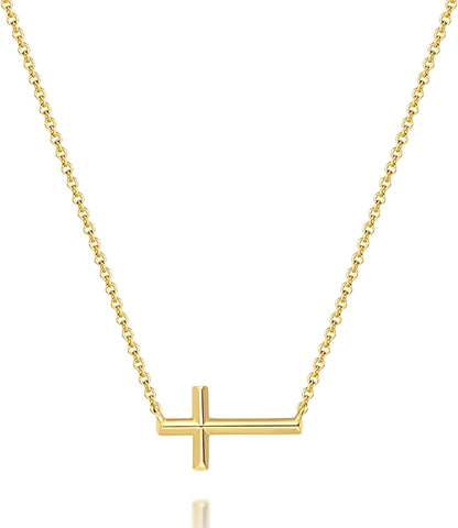 Gold Cross Necklace 14K Gold Cross Necklaces for Women Crosses Chain Necklaces for Women Horizontal Design for Two Wearing Style Crosses Pendant Necklace for Womens