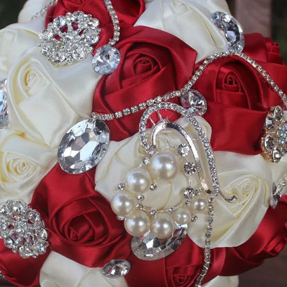 18CM Bride Holding Flowers Shiny Diamond Brooch Pearl Wedding Bouquet Mixed Color Satin Rose Bridesmaid Bouquet Customizable