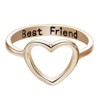 18K Gold Heart Shaped Hollow-Out Ring Silver/Rose Gold Letter Rings for Best Friend Sz 6-10