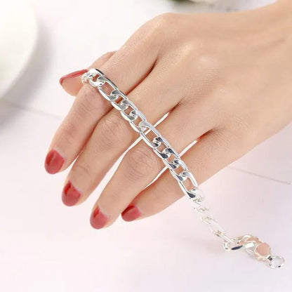 2pcs/Set(Bracelet+Necklace) Charm Men Women Figaro Curb Link Chain Bracelet Necklace Fashion 925 Sterling Silver Exquisite Jewelry Gifts
