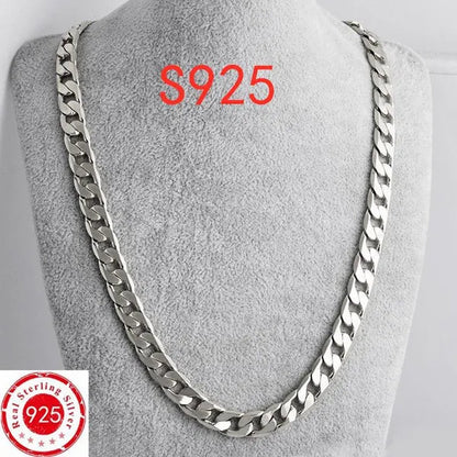 Wholesale High Quality 925 Sterling Silver Fashion Jewelry Set 925 Silver Curb Link Chain Bracelet & Necklace16-30 Inches for Women and Men