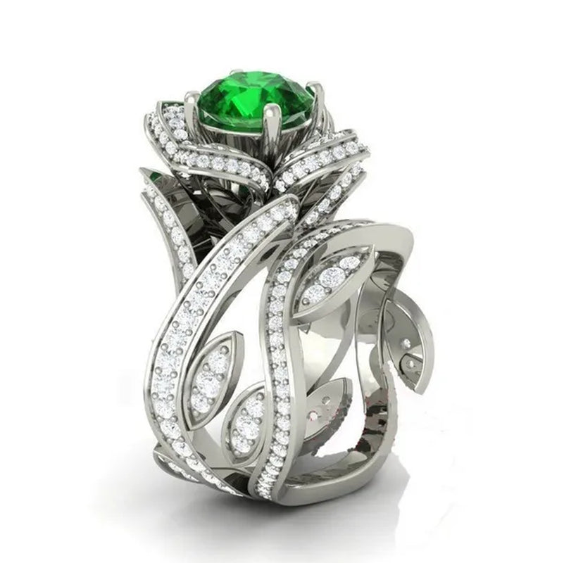 925 Sterling Silver Flower Leaf Round Cut Clear CZ Diamond 4.50CT Wedding Bridal Ring