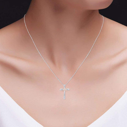 White Natural Diamond Accent Petite Infinity Cross Pendant Necklace 14K Gold over Sterling Silver