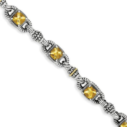 Shey Couture QTC414 Sterling Silver with 14K Yellow Gold Citrine Bracelet - Polished & Antiqued