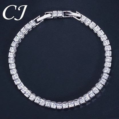 CANDICE Elegant Red Cubic Zirconia Setting Square Women Chain Bracelet Bangle for Birthday Gift