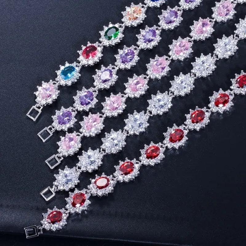 GLORIYA Summer New Bracelets Bangles for Women Red Cubic Zirconia Stone 925 Sterling Silver Plated Fashion Style Jewelry（Size :18 cm）