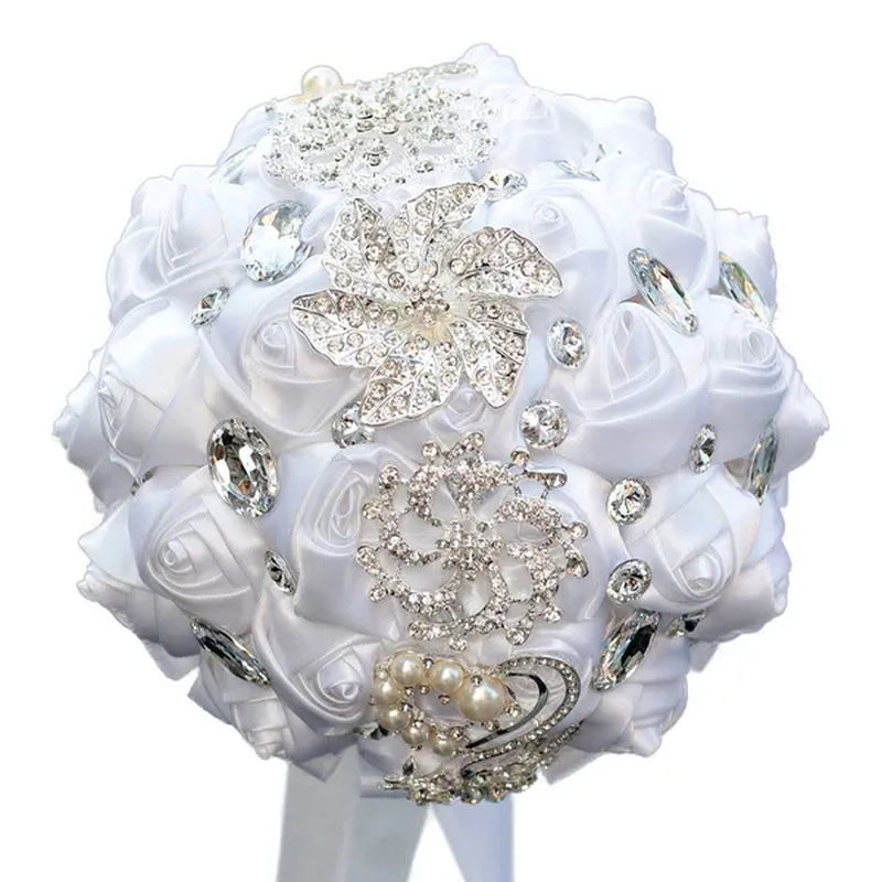 18CM Simulation Silk Rose Wedding Flowers Bouquet Diamond Brooch Bridal Bouquet Creative DIY Bridesmaid Holding Flowers Wedding Party Valentine's Day Gift