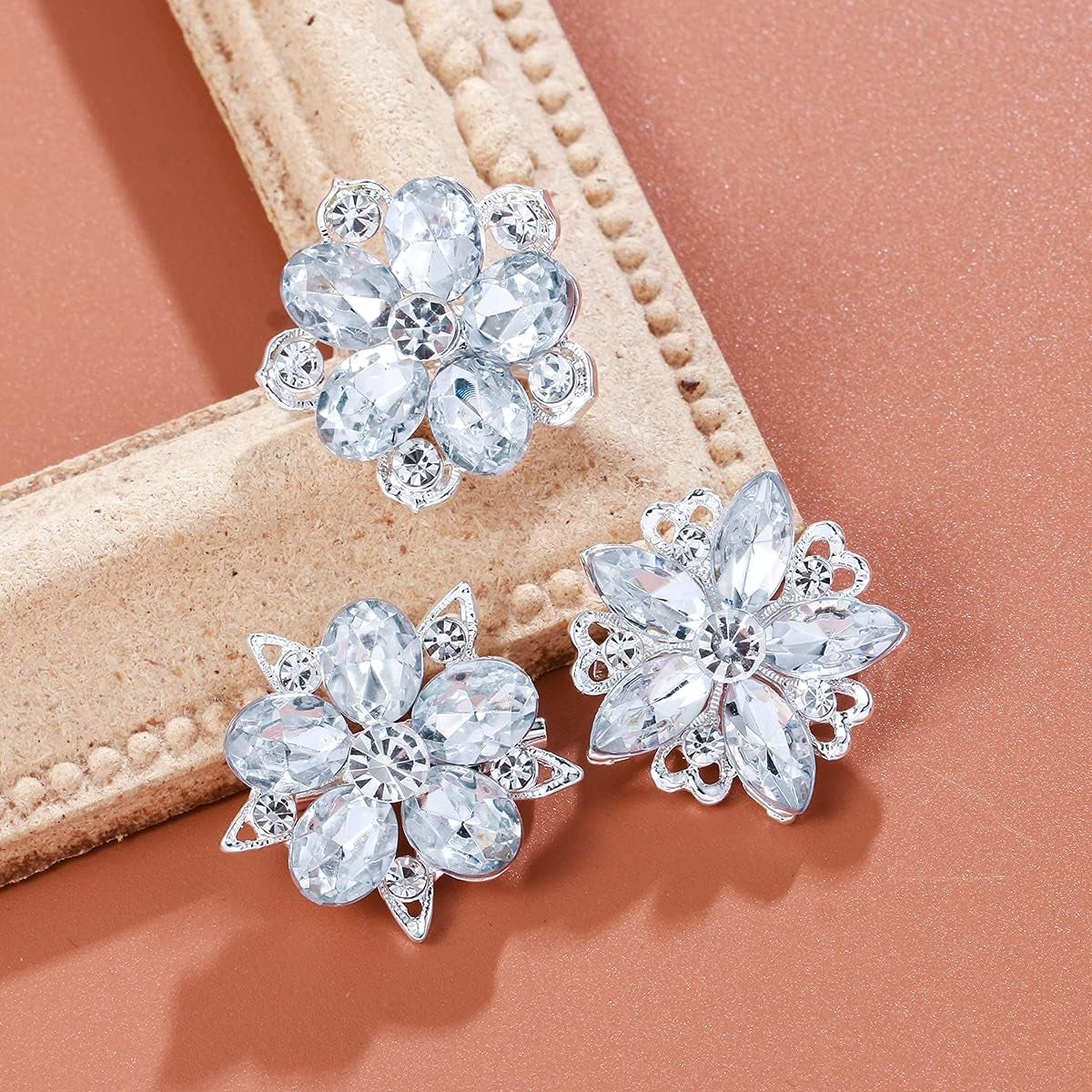 Lot 12Pcs Assorted Crystal Rhinestone Flower Brooch Pin Set for Women DIY Bridal Wedding Bouquet Kit