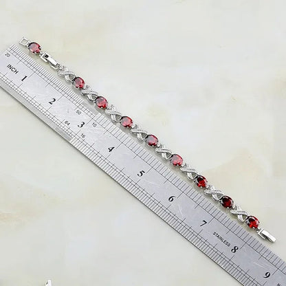 925 Sterling Silver Jewelry Oval Red Ruby White Topaz Chain&Link Bracelet Christmas Gifts For Women Wedding Free Gifts Box