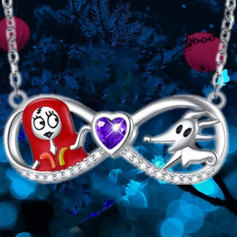 Fashion Creative Women'S Infinite Heart Diamond Necklace Cartoon Ghost Diamond Pendant Engagement Necklaces for Women Jewelry Accessories Birthday Anniversary Gift