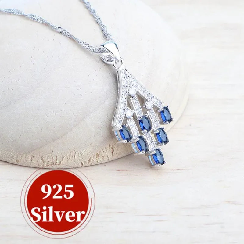 Blue/Red/Green/Purple Zircon 925 Silver Jewelry Set For Women