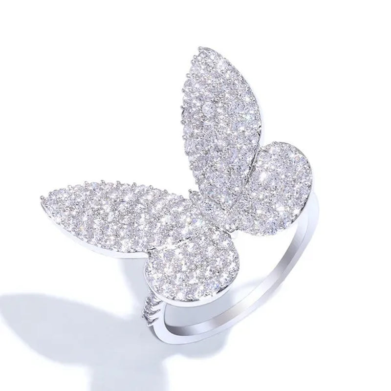 Silver Ring Butterfly Ring Statement Crown Ring Natural Gemstones Ring Wedding Bride Engagement Band Charm Party Ring Jewelry