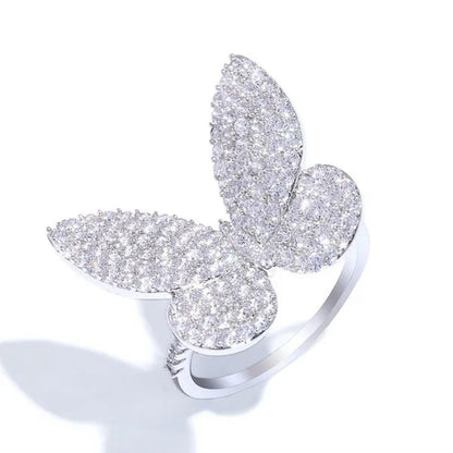 Silver Ring Butterfly Ring Statement Crown Ring Natural Gemstones Ring Wedding Bride Engagement Band Charm Party Ring Jewelry