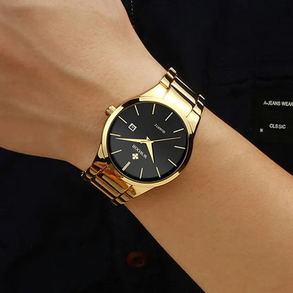 relojes hombre 2020 WWOOR Gold Watch Men Luxury Mens Quartz Wristwatch Business Watch Stainless Steel Waterproof Auto Date Clock with gift box