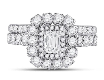 1.80 Carat (Ctw G-H, I1-I2) Emerald-Cut Diamond Engagement Ring and Wedding Band in 14K White Gold