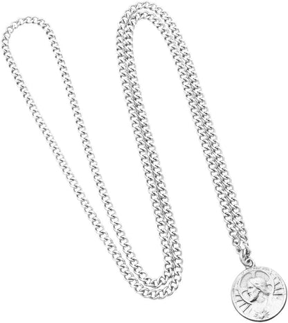 Peitite Scapular Medal Sacred Heart of Jesus Pewter Pendant Necklace, 24"