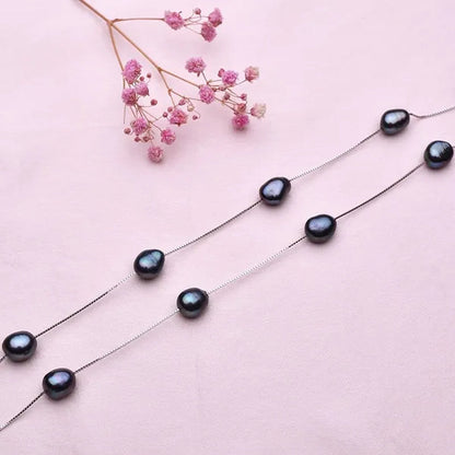 Real Pure 925 Sterling Silver Chain Necklace For Women Party Gift Natural Baroque Black Pearl Necklace Fine Jewelry Wholesale